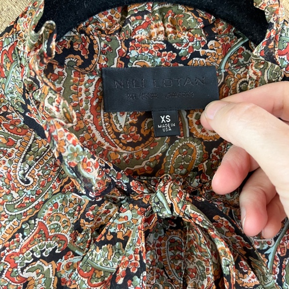 Nili Lotan Silk Ruffle Button Down Blouse, Size S - Picture 5 of 6